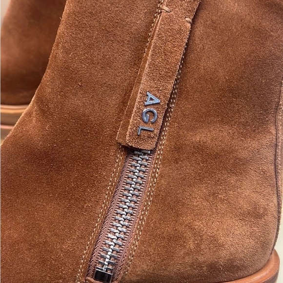 AGL MADE IN ITALY LEATHER SUEDE Brown Heeled Boots with Chunky Platform - Picture 4 of 8